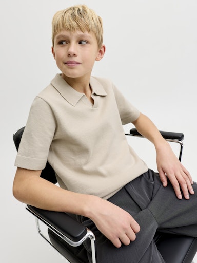 JACK & JONES JUNIOR STRIKKET PIQUET JPRBLAMILANO SPRING KNIT SPLIT NEC